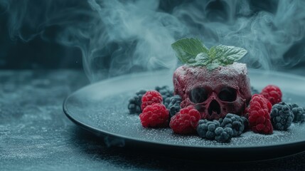 Sticker - Spooky Halloween dessert with skull and berries