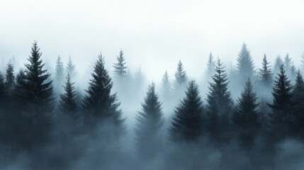 Poster - Misty Forest of Evergreen Trees