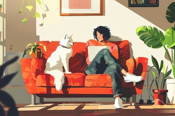 Poster - Cozy Work Break with Pet Companion