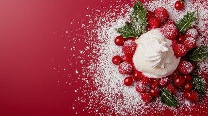 Wall Mural - Festive Christmas dessert with whipped cream and berries