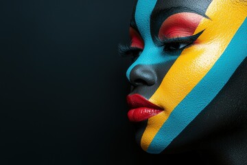 Poster - Vibrant face paint portrait with bold colors