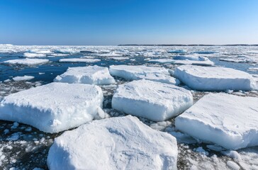 Poster - Frozen arctic landscape with icy blocks and open water