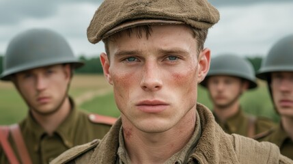 Canvas Print - Serious young soldier in military uniform