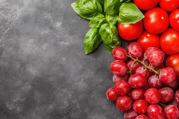 Poster - Fresh organic vegetables and fruits on dark background