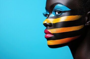 Poster - Striking face paint portrait against vibrant blue background