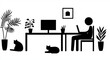 © DZMITRY - The Icon Home Office: Desk work at home with a cat and houseplant / flat design / modern / icon