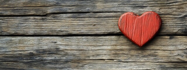 A red heart on an old wooden background symbolizes love and affection for a Valentine's Day celebration