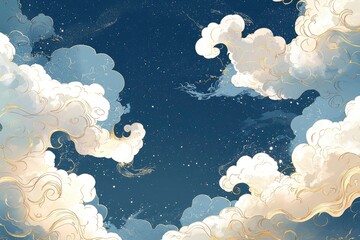 Sticker - Golden Clouds and Starry Sky - Abstract Dreamy Background