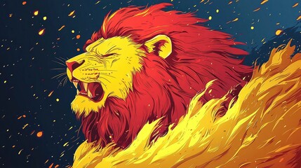 Wall Mural - Roaring Lion in Flames