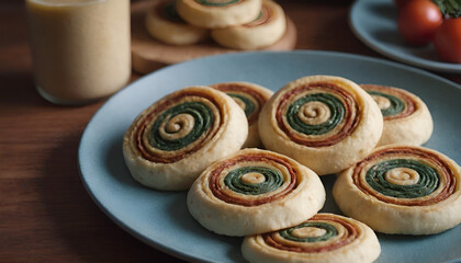 Sticker - pinwheel pastries with spinach on a plate