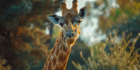 Wall Mural - Giraffe wandering in its environment searching for food.