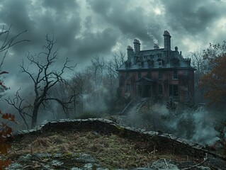 Wall Mural - Mysterious Mansion in the Fog