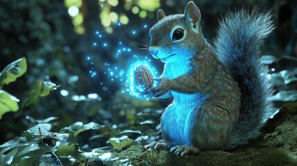 Sticker - Magical Forest Squirrel Holding Glowing Nut