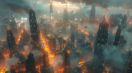 Poster - Futuristic Cityscape at Sunset