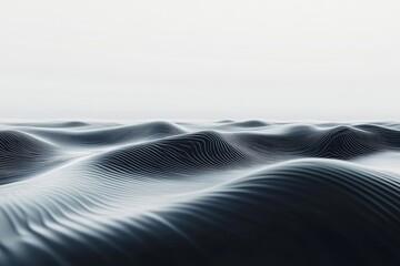 Poster - Soft undulating waves create an abstract ocean landscape with gentle curves reflecting calm in muted light. Generative AI