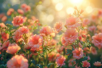 Wall Mural - Pink Flower Field in the Sunset