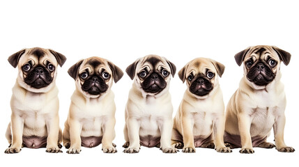 Wall Mural - Pug dog collection (portrait, sitting, standing), animal bundle isolated on a white background as transparent PNG