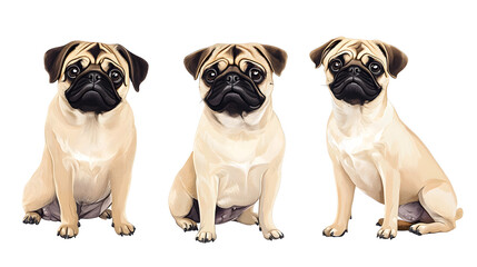 Wall Mural - Pug dog collection (portrait, sitting, standing), animal bundle isolated on a white background as transparent PNG