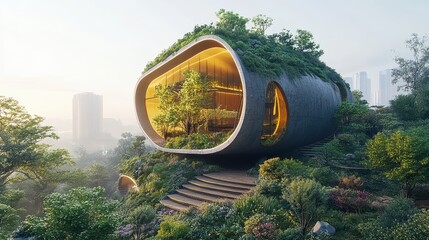 Poster - Modern Eco Friendly House with Green Roof and Garden