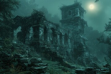 Canvas Print - Mysterious Ruins under a Full Moon