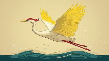 Wall Mural - White Heron Flying Over Water