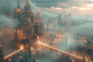 Poster - Futuristic Cityscape in the Clouds