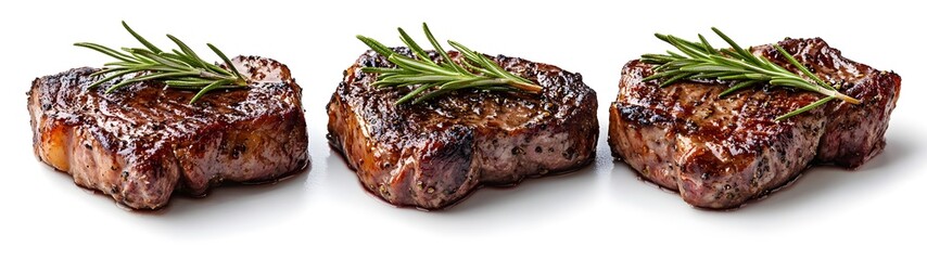 Wall Mural - Three Grilled Steaks with Rosemary.