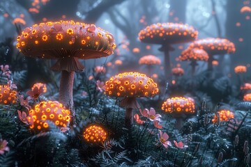 Sticker - Glowing Mushrooms in a Mystical Forest