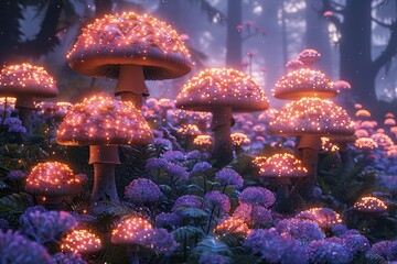 Canvas Print - Enchanted Forest of Glowing Mushrooms