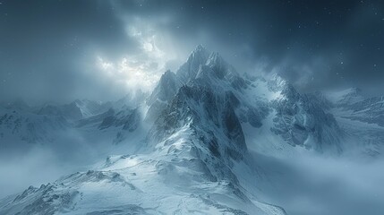 Poster - Snowy Mountain Peak Under a Starry Sky