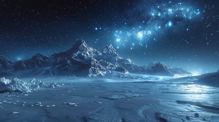 Poster - Snowy Mountains Under a Starry Sky