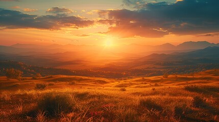 Wall Mural - Golden Sunset Over Mountain Range