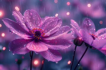 Wall Mural - Pink Flower Under Rain