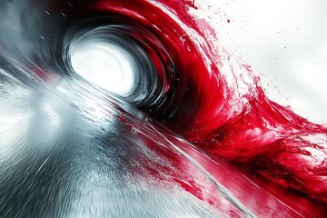 Poster - A vibrant swirl of red and silver creates a striking visual, evoking motion and energy toward a bright center. Generative AI