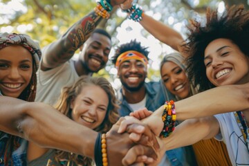 Canvas Print - A group of people holding hands in a circular formation