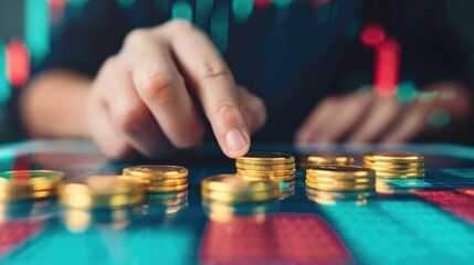 Wall Mural - Investor Analyzing Market and Gold Charts for Strategic Financial Planning and Investment Decisions  Depth of Field on Financial Data and Analytics