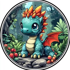 Poster - Cute Cartoon Dragon in a Lush Green Forest