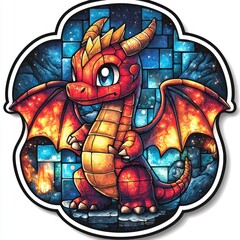 Wall Mural - Cute Dragon with Mosaic Background