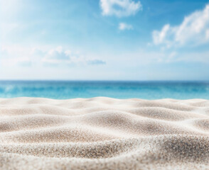 Wall Mural - White sand beach turquoise ocean with a bright blue sky and white clouds in the background