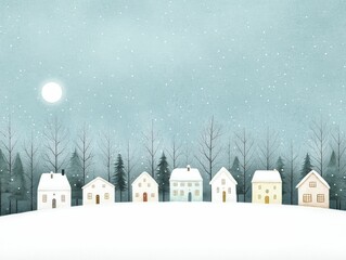 Poster - A charming watercolor Christmas village, tucked away in a snowy night, embodies the enchantment of the festive season.