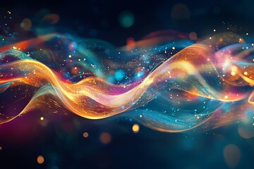 Fototapete - Vibrant waves of color intertwine and shimmer against a dark backdrop, showcasing an enchanting display of light. Generative AI