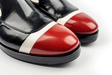 Wall Mural - A pair of stylish black and red shoes sitting on a white surface