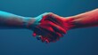 © Akmalism - Digital handshake on blue background.