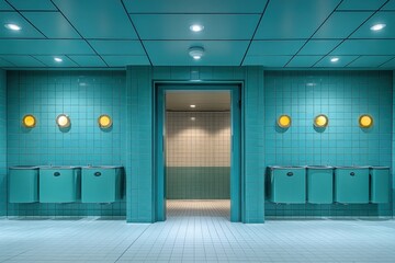 Sticker - Modern Bathroom Interior with Turquoise Tiled Walls and Open Doorway