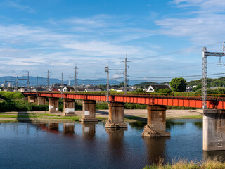 Wall Mural - 真夏の大和川と近鉄道明寺線の鉄橋