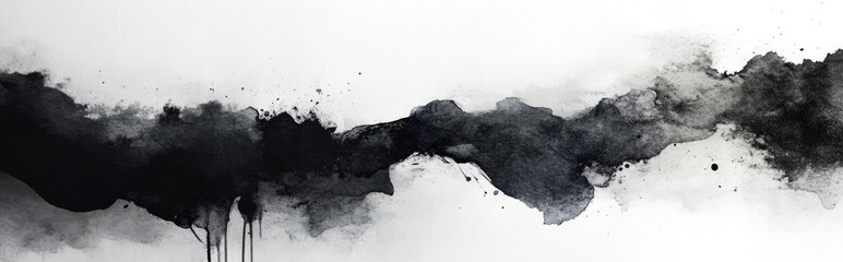 Poster - Black ink and watercolor textures on a white paper background in a 3D cartoon rendering Features paint leaks and ombre effects in a hand painted abstract style