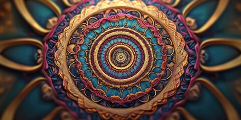 Poster - Beautiful mandala in a 3D cartoon rendering Abstract fractal shapes and patterns Infinite universe with a mysterious psychedelic relaxation design Dynamic flowing natural forms Sacred geometry