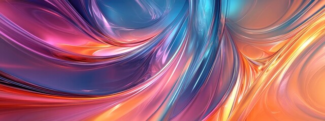 Poster - Colorful abstract background in a 3D cartoon rendering Modern graphic art featuring fractal artwork Creative wavy multicolored backdrop ideal for banner design Digital fantasy effect trendy deskto