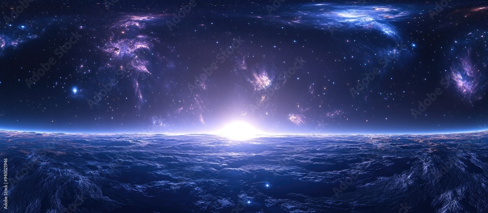 360 Equirectangular Background 360 degree space background with nebula and stars featuring a 3D ...