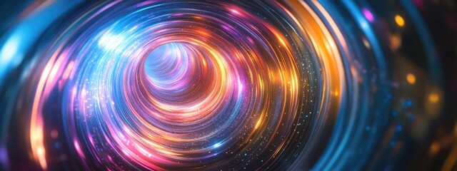 Poster - Abstract ring background featuring luminous swirling elements in a 3D cartoon rendering Glowing spiral and energy flow tunnel Shining round frame with light circles and glowing cover Space for you